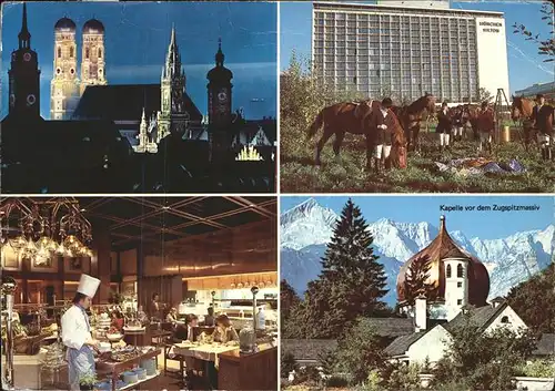 Muenchen Hilton International Hotel Rathaus Liebfrauendom Kapelle Zugspitzmassiv Reiter Pferd Kat. Muenchen