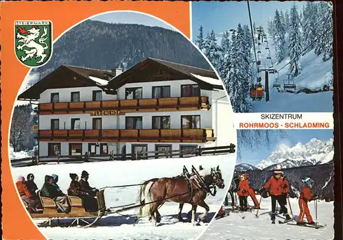 Schladming Obersteiermark Skizentrum Rohrmoos Schladming Sessellift Gaestehaus Flechthof Schlittenfahrt Pferd Wappen Kat. Schladming