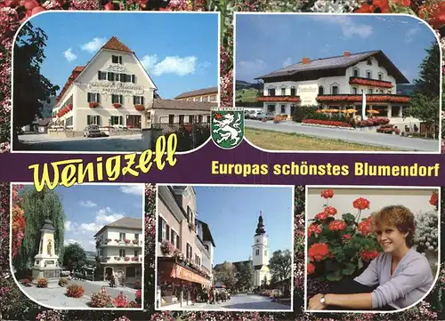 Wenigzell Europas schoenstes Blumendorf Gasthof Prettenhofer Kirche Wappen Kat. Wenigzell