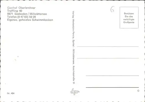 Seeboden Kaernten Gasthof Oberlerchner "Trefflinger Wirt" Wappen Schwimmbad Kat. Seeboden Millstaettersee