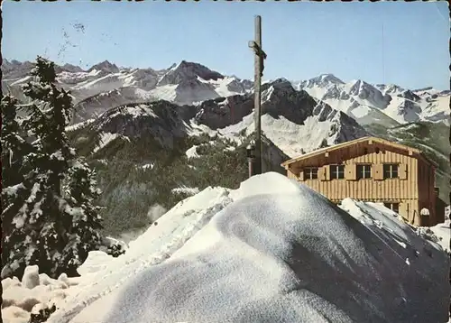 Pfronten Ostlerhuette Breitenberggipfel Gipfelkreuz Hochvogel Gaishorn Daumen Allgaeuer Alpen Kat. Pfronten