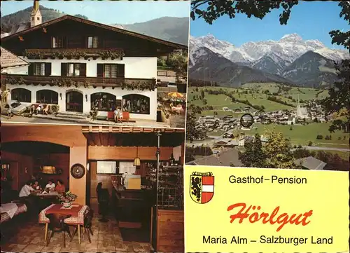 Maria Alm Steinernen Meer Gasthof Pension Hoerlgut Wappen Alpenpanorama Kat. Maria Alm am Steinernen Meer