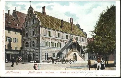 ww84472 Mulhouse Muehlhausen Mulhouse Rathaus Hotel Ville Kutsche x Kategorie. Mulhouse Alte Ansichtskarten