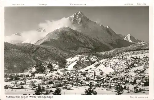 Mittenwald Bayern Gesamtansicht gegen Wettersteingebirge Wintersportplatz Kat. Mittenwald