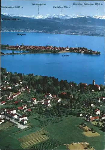 Lindau Bodensee mit Bad Schachen Bregenz Alpenblick Fliegeraufnahme Kat. Lindau (Bodensee)