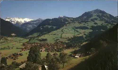 Zweisimmen Panorama mit Gletscherhorn Weisshorn Rohrbachstein Wistaetthorn Rinderberg Kat. Zweisimmen