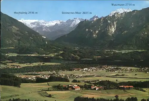Piding und Mauthausen mit Alpenpanorama Hochkoenig Steinerne Meer Watzmann Lattengebirge  Kat. Piding
