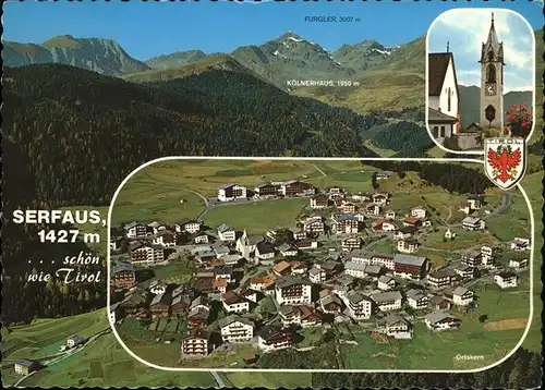 Serfaus Tirol Ortskern Kirche Komperdellgebiet Koelnerhaus Furgler Samnaungrupe Wappen Kat. Serfaus