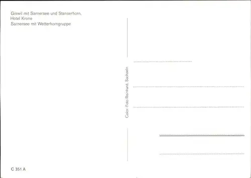 Giswil mit Sarnersee Stanserhorn Hotel Krone Wetterhorngruppe Kuh Kat. Giswil