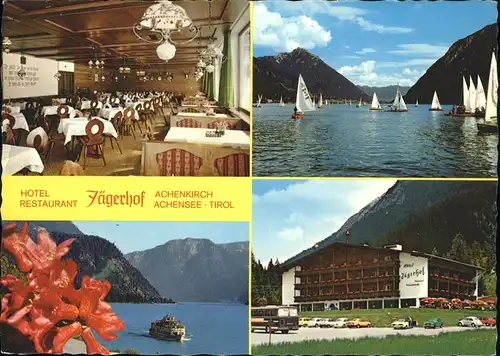 Achenkirch Hotel Restaurant Jaegerhof Segelboot Faehrschiff Kat. Achenkirch am Achensee