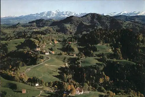 Sternenberg ZH Panorama mit Saentis Hoernli Churfirsten Appenzeller Alpen Fliegeraufnahme Kat. Sternenberg