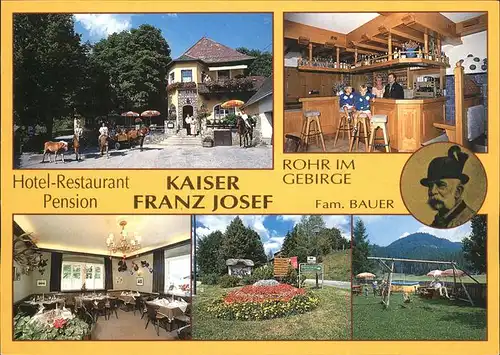 Rohr Gebirge Hotel Restaurant Pension Kaiser Franz Josef Kinderspielplatz Pferdekutsche Reiten Kat. Rohr im Gebirge