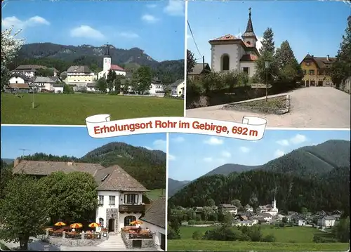 Rohr Gebirge Ortsansicht mit Kirche Hotel Kaiser Franz Josef Sommerfrische und Wintersport Kat. Rohr im Gebirge