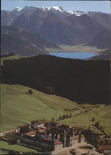 Einsiedeln SZ Kloster See Alpenpanorama Fliegeraufnahme / Einsiedeln /Bz. Einsiedeln