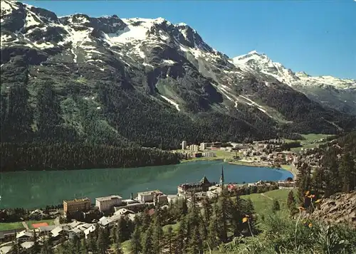 St Moritz GR Panorama mit Corvatsch Moritzersee im Sommer Kat. St Moritz