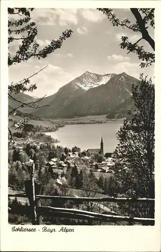 Schliersee Ortsansicht mit Kirche Alpenblick Kat. Schliersee