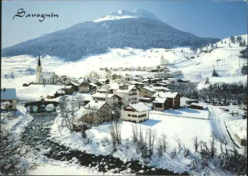 Savognin Ortsansicht mit Kirche Partie an der Julia Piz Arblatsch Kat. Savognin