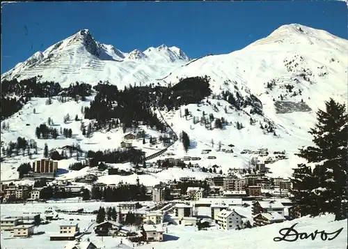 Davos GR Dorf mit Parsennbahn Schiahorn Dorberg Wintersportplatz Kat. Davos