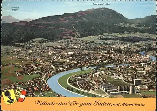 Villach Kaernten Villacher Alpenstrasse Dobratsch Wappen Fliegeraufnahme Kat. Villach