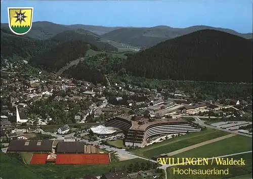 Willingen Sauerland Blick zum Sauerland Stern Heilklimatischer Kneipp Kurort Wappen Tenniscenter Fliegeraufnahme Kat. Willingen (Upland)