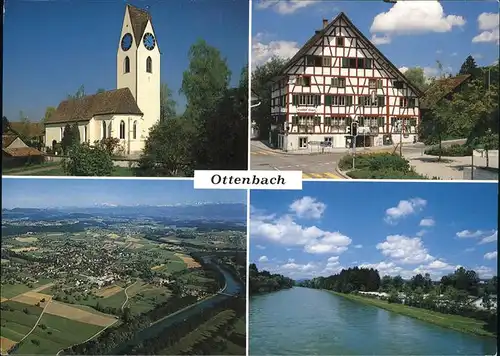 Ottenbach Kirche Gasthaus Fliegeraufnahme Partie an der Reuss Kat. Ottenbach