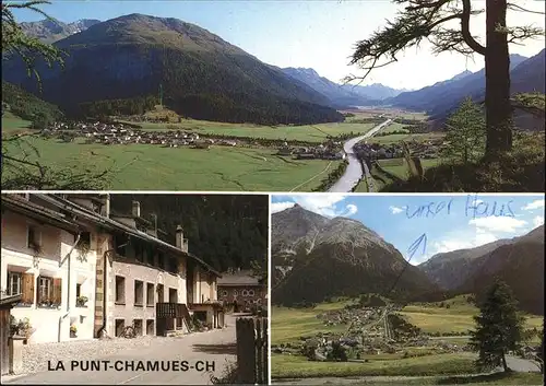 La Punt Chamues ch Panorama Engadin Strassenpartie Kat. La Punt Chamues ch