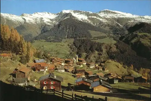 Tschiertschen Ortsansicht mit Kirche Alpenpanorama Herbststimmung Kat. Tschiertschen