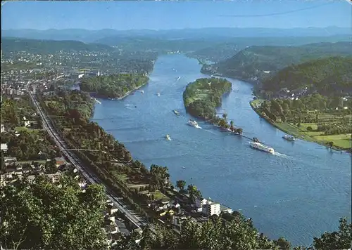 Koenigswinter Blick vom Drachenfels Insel Grafenwerth Insel Nonnenwerth Rhein Binnenschifffahrt Kat. Koenigswinter