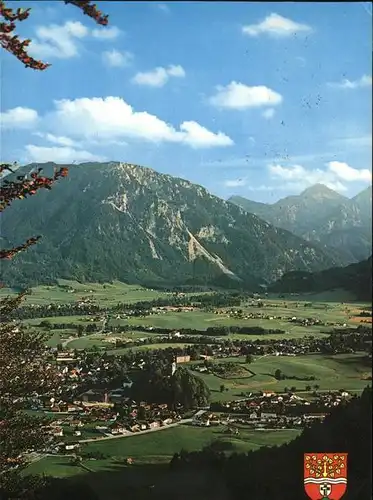 Ruhpolding Panorama mit Rauschberg und Sonntagshorn Chiemgauer Alpen Wappen Kat. Ruhpolding