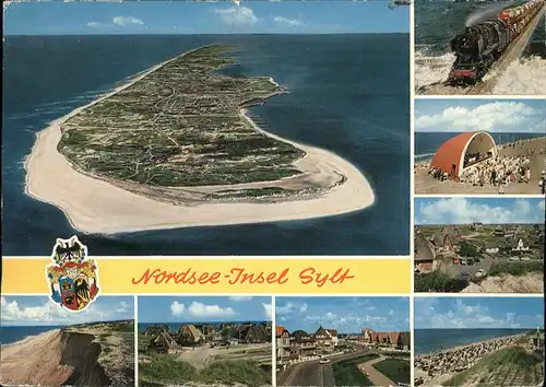 Insel Sylt Fliegeraufnahme Inselbahn Strand Konzertpavillon Kliff Wappen Kat. Westerland