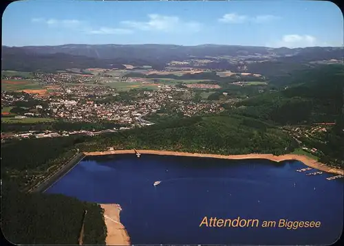 Attendorn Blick ueber den Staudamm Biggesee Fliegeraufnahme Kat. Attendorn