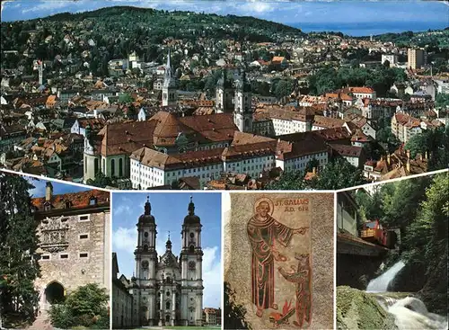 St Gallen SG Blick ueber die Stadt Kloster Kirche Heiligenbild Wasserfall Kat. St Gallen