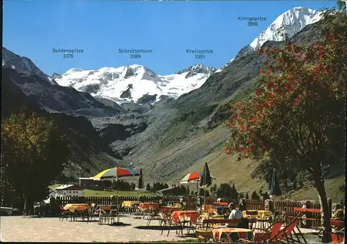 Soelden Restaurant Terrasse Blick zu Ortlergruppe Kat. Soelden Tirol