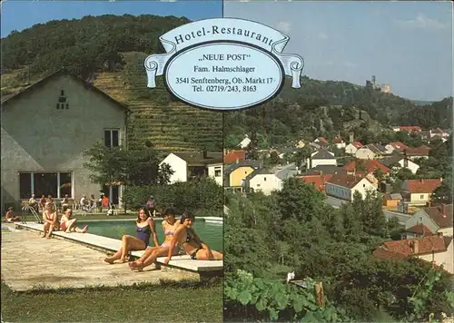 Senftenberg Niederoesterreich Panorama Hotel Restaurant Neue Post Schwimmbad Kat. Senftenberg