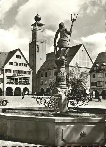 Freudenstadt Schwarzwald Marktplatz mit Neptunbrunnen und Rathaus Kat. Freudenstadt