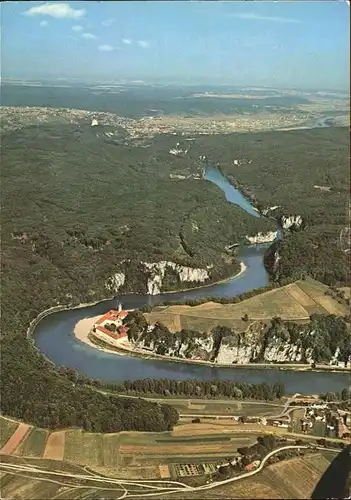 Kelheim Kloster Weltenburg mit Donaudurchbruch und Befreiungshalle Fliegeraufnahme Kat. Kelheim