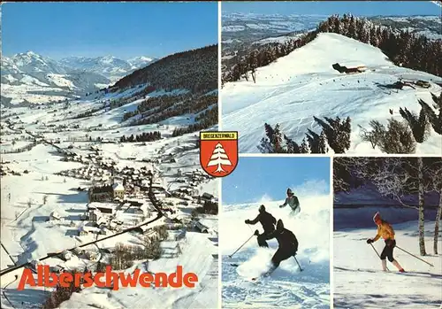 Alberschwende Panorama mit Vorarlberg und Bregenzerwald Skilaeufer Kat. Alberschwende