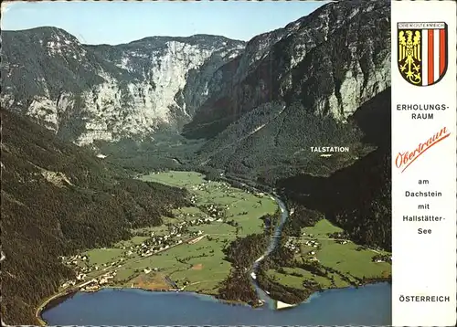 Obertraun Panorama mit Hallstaetter See und Dachstein Fliegeraufnahme Kat. Obertraun