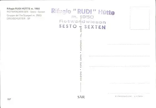 Rotwandgipfel Rifugio Rudi Huette Rotwandwiesen Kat. Schliersee