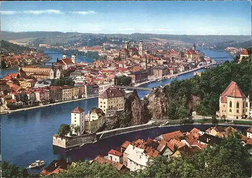 Passau Stadtblick mit Donau Inn und Ilz Kat. Passau