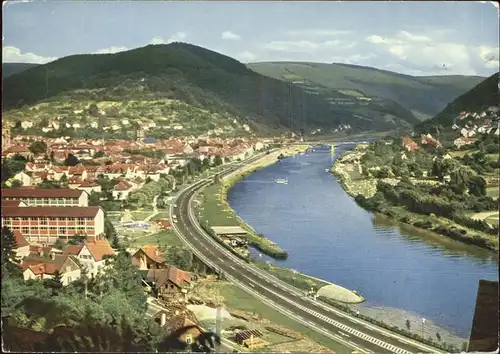 Eberbach Baden Panorama mit Neckar Fliegeraufnahme Kat. Eberbach