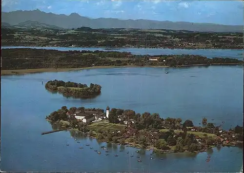 Frauenchiemsee mit Herrenchiemsee Fliegeraufnahme Kat. Chiemsee