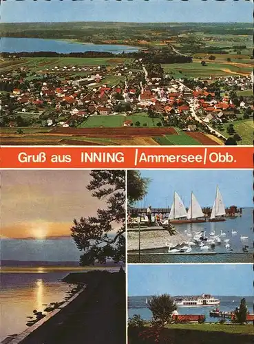 Inning Ammersee Panorama Fliegeraufnahme Strand Schiffe Kat. Inning a.Ammersee