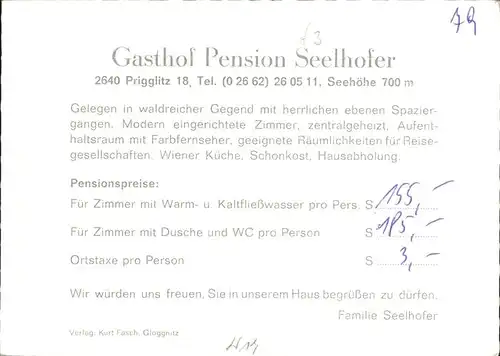 Prigglitz Gasthof Pension Seelhofer Gastraum Zimmer Panorama Kat. Prigglitz