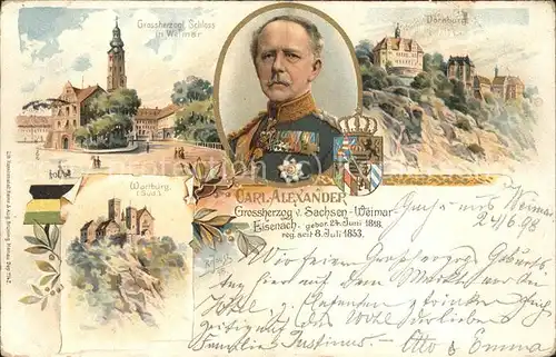Weimar Thueringen Grossherzog Carl Alexander v. Sachsen Wappen Wartburg / Weimar /Weimar Stadtkreis