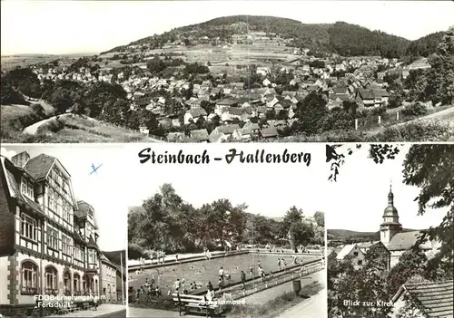 Steinbach Hallenberg Panorama FDGB Erholungsheim Freibad Kirche Kat. Steinbach Hallenberg