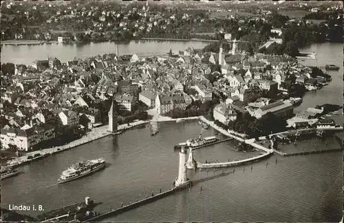 Lindau Bodensee Fliegeraufnahme Hafen Schiff Kat. Lindau (Bodensee)