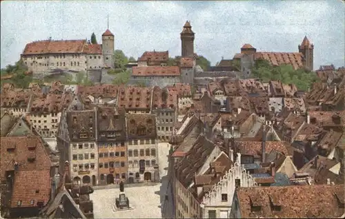 Nuernberg Albrecht Duerer Denkmal mit Blick auf Burg Kat. Nuernberg