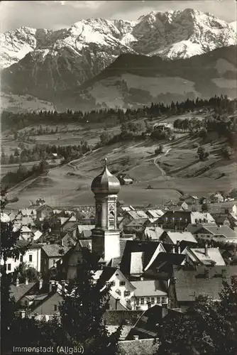 Immenstadt Allgaeu Ortsansicht mit Kirche mit Daumengruppe Alpenpanorama Kat. Immenstadt i.Allgaeu