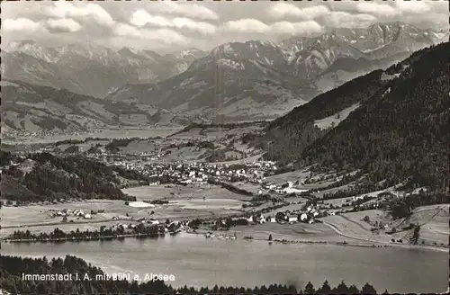 Immenstadt Allgaeu Panorama mit Buehl am Alpsee Allgaeuer Alpen Kat. Immenstadt i.Allgaeu